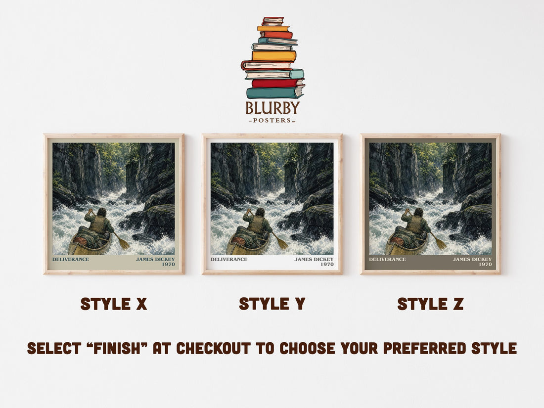 Deliverance literary print in frame leaning in hallway – thriller wall art (mockup)