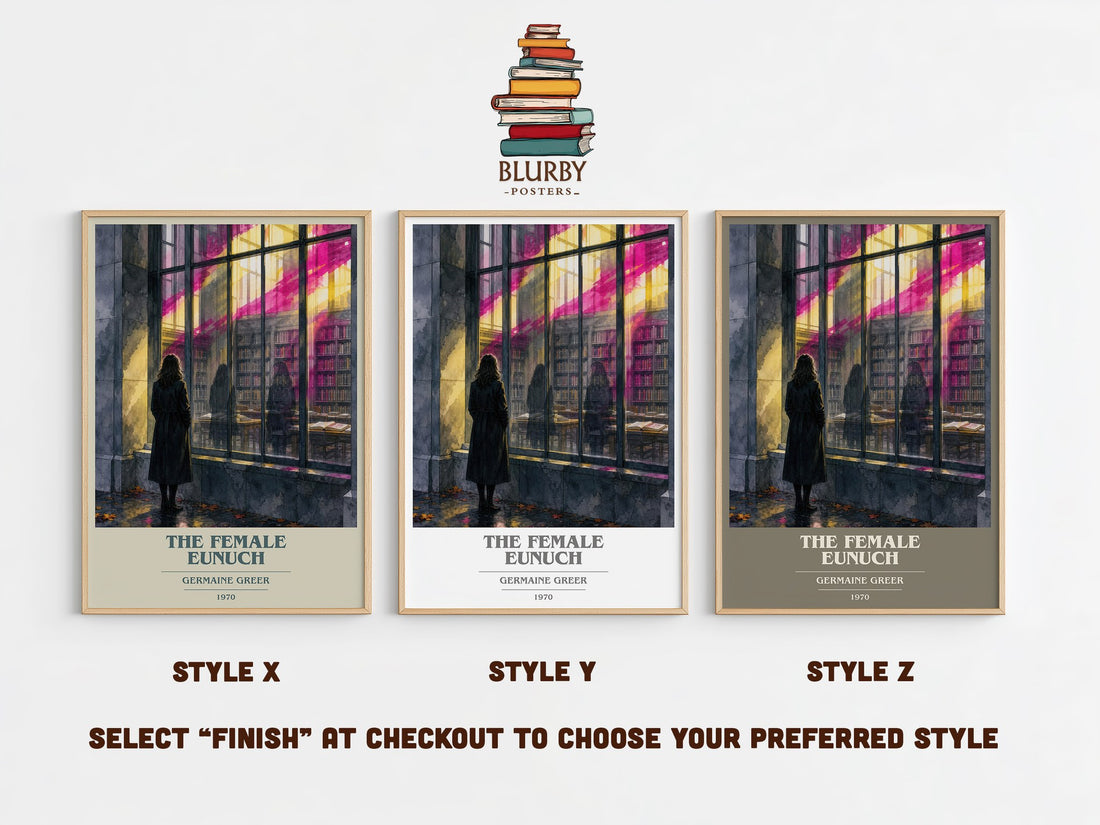 The Female Eunuch book cover print in frame leaning in hallway – non fiction wall art