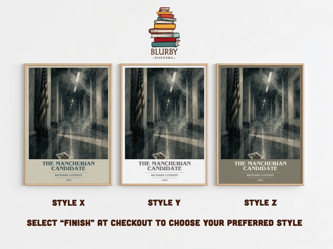The Manchurian Candidate book cover print in frame leaning in hallway – thriller wall art