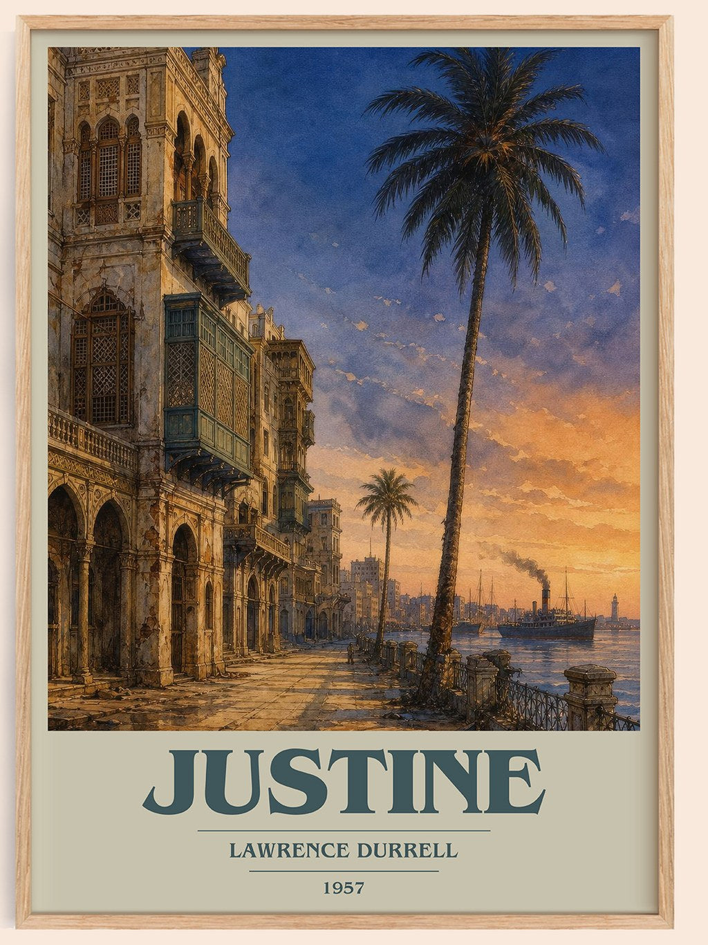 Justine book cover book poster by Lawrence Durrell – framed literary art print
