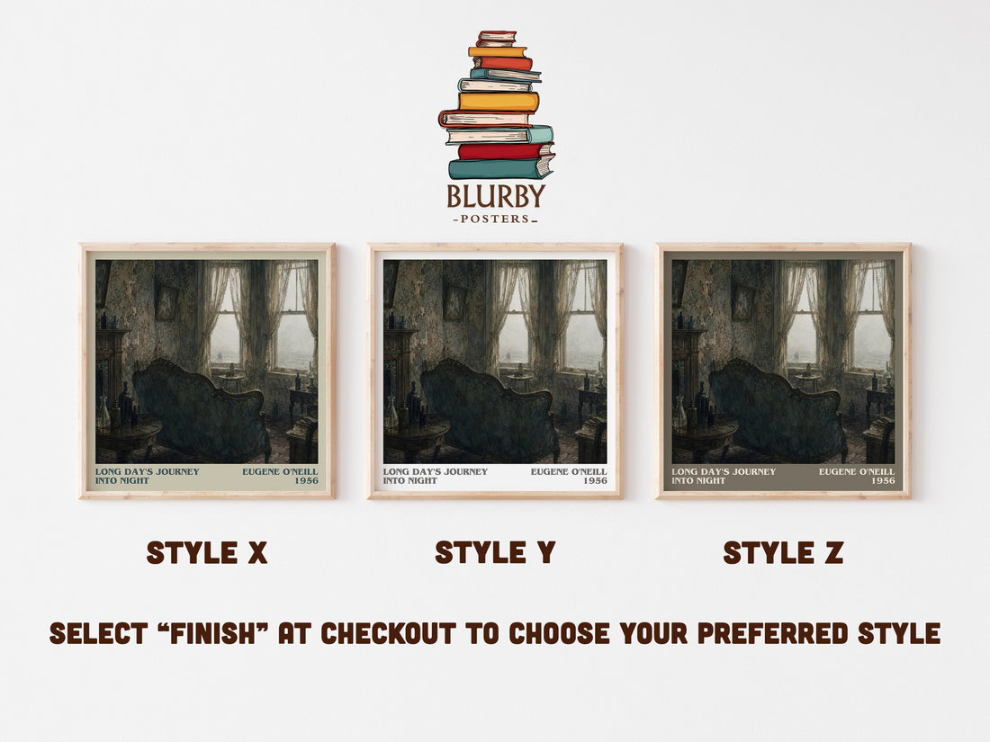 Long Day's Journey Into Night literary print in frame leaning in hallway – literary fiction wall art (mockup)