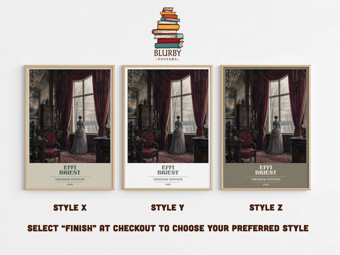 Effi Briest book cover print in frame leaning in hallway – classic literature wall art (mockup)