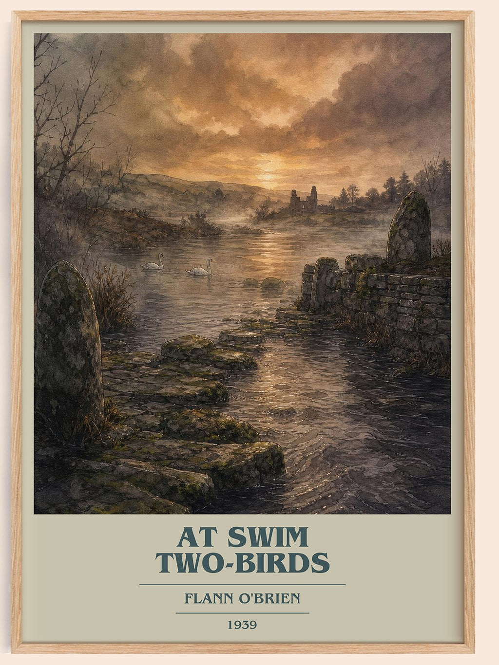 At Swim Two-Birds book cover book poster by Flann O'Brien – framed literary art print