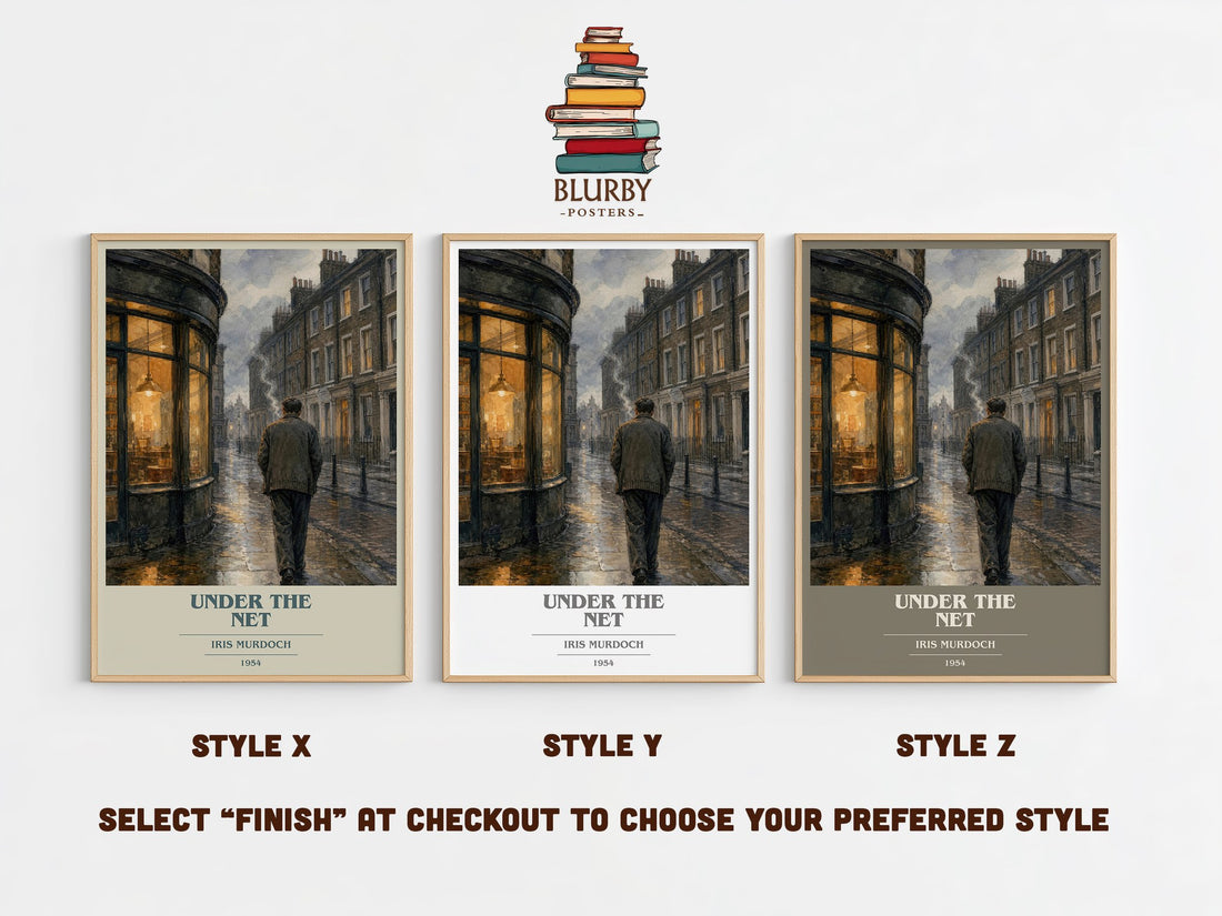 Under the Net book cover print in frame leaning in hallway – literary fiction wall art (mockup)