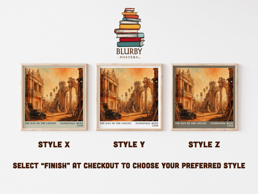 The Day of the Locust literary print in frame leaning in hallway – satire wall art (mockup)