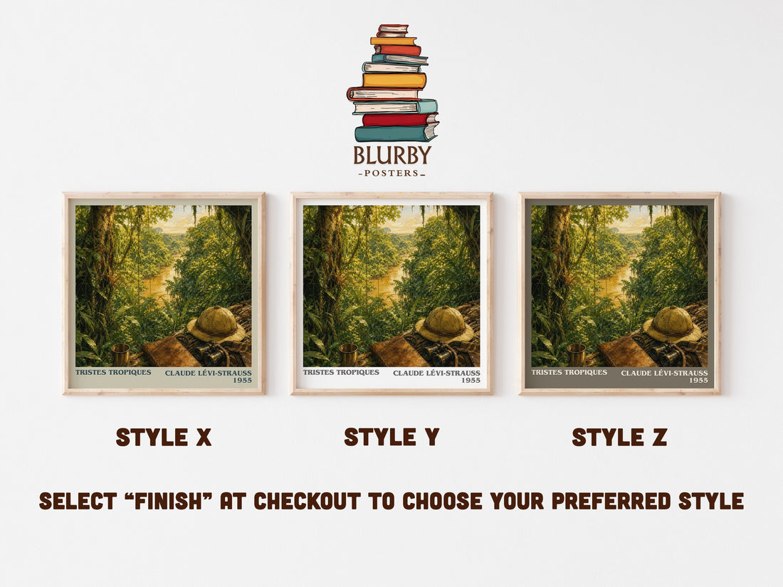 Tristes Tropiques literary print in frame leaning in hallway – non fiction wall art (mockup)