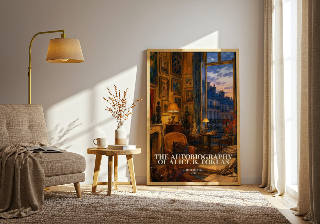 The Autobiography of Alice B. Toklas watercolour print in frame leaning in hallway – memoir wall art
