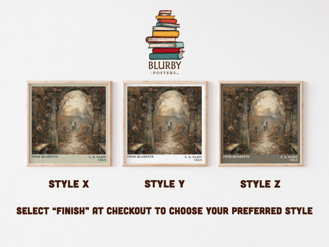 Four Quartets literary print in frame leaning in hallway – poetry wall art (mockup)