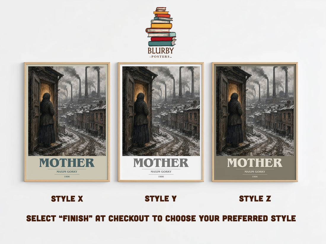 Mother book cover print in frame leaning in hallway – classic literature wall art (mockup)