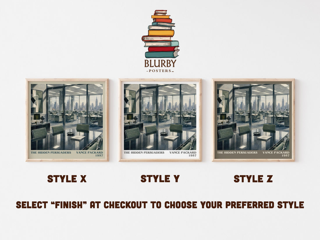 The Hidden Persuaders literary print in frame leaning in hallway – non fiction wall art (mockup)