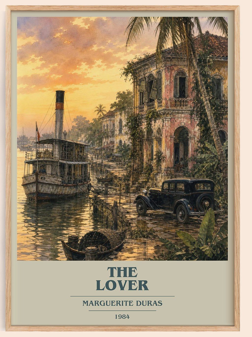The Lover book cover book poster by Marguerite Duras – framed literary art print