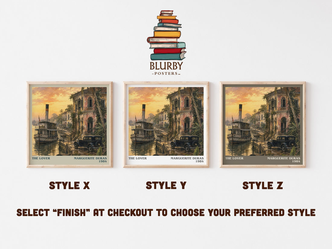 The Lover literary print in frame leaning in hallway – literary fiction wall art (mockup)