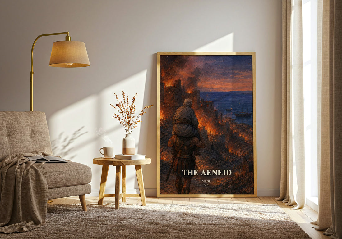 The Aeneid watercolour print in frame leaning in hallway – poetry wall art