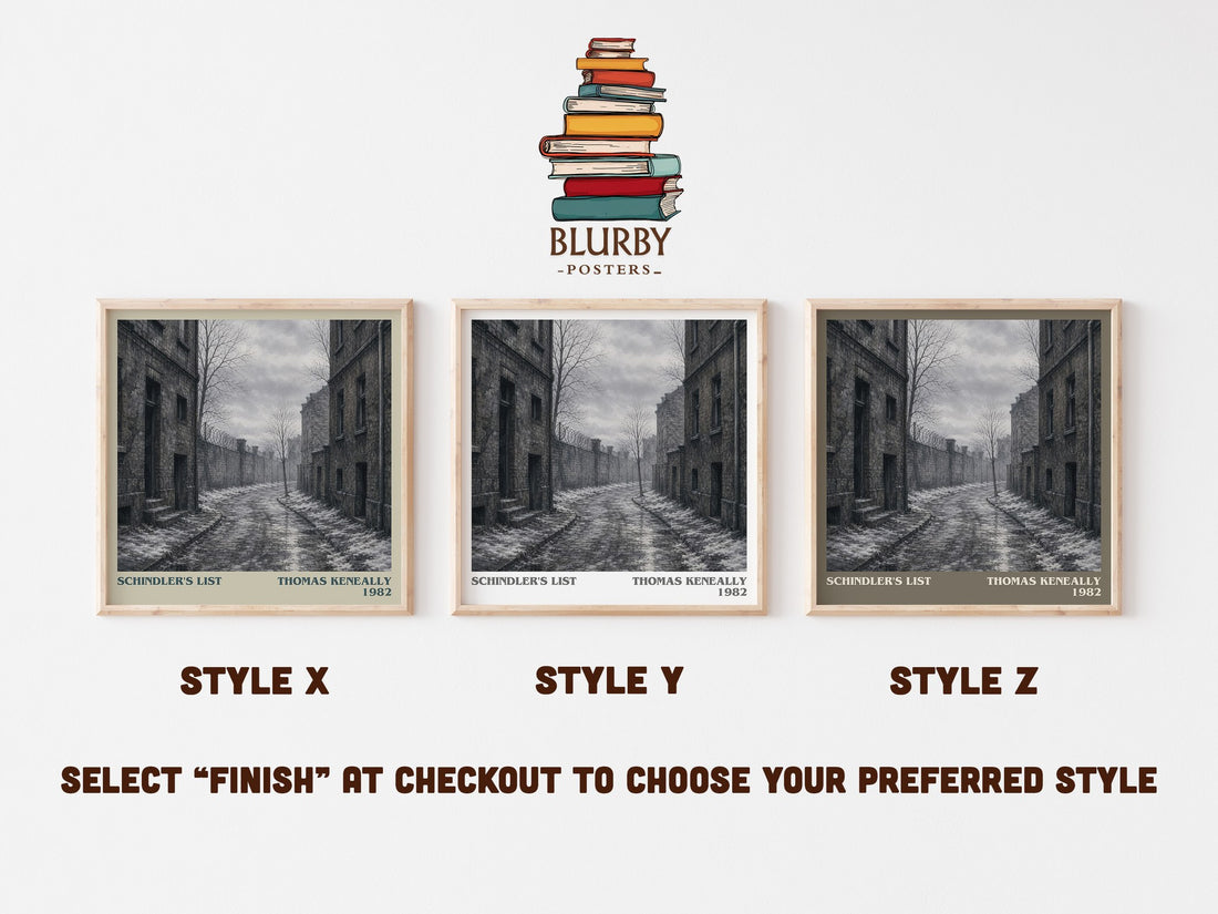 Schindler's List literary print in frame leaning in hallway – historical fiction wall art (mockup)