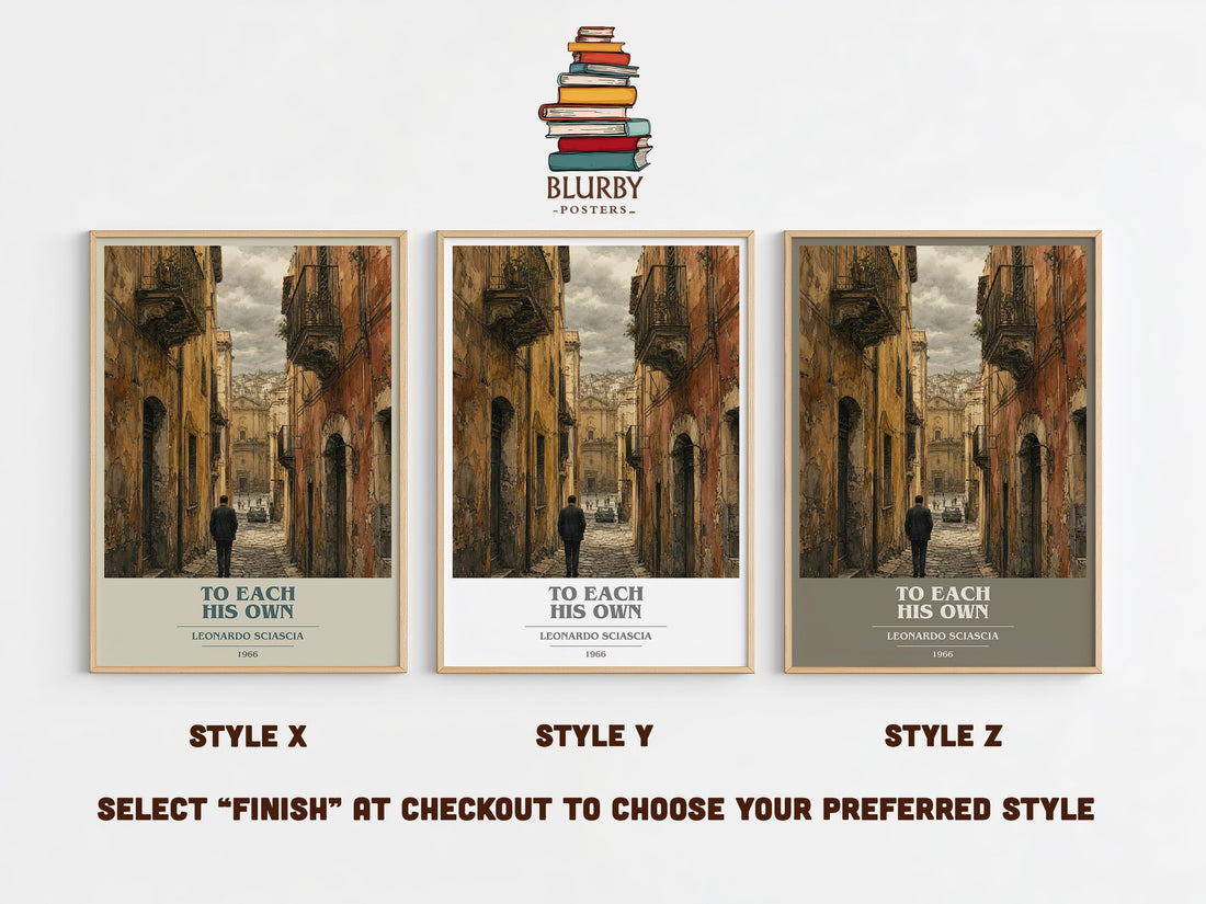 To Each His Own book cover print in frame leaning in hallway – crime wall art (mockup)