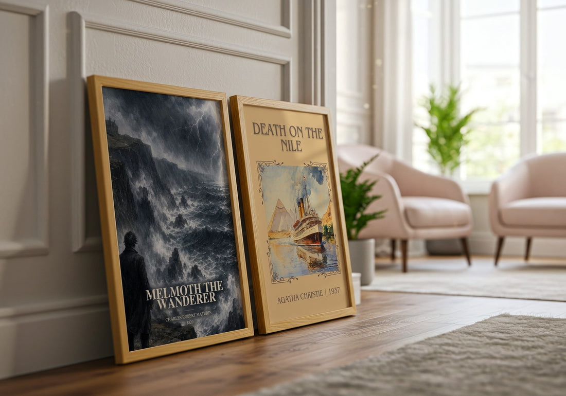 Melmoth the Wanderer watercolour print framed by window – literary home decor