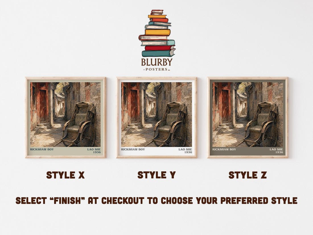Rickshaw Boy literary print in frame leaning in hallway – literary fiction wall art (mockup)