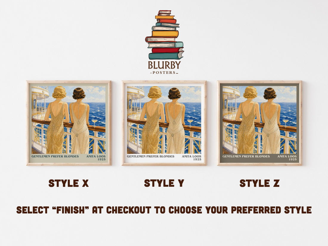 Gentlemen Prefer Blondes literary print in frame leaning in hallway – satire wall art