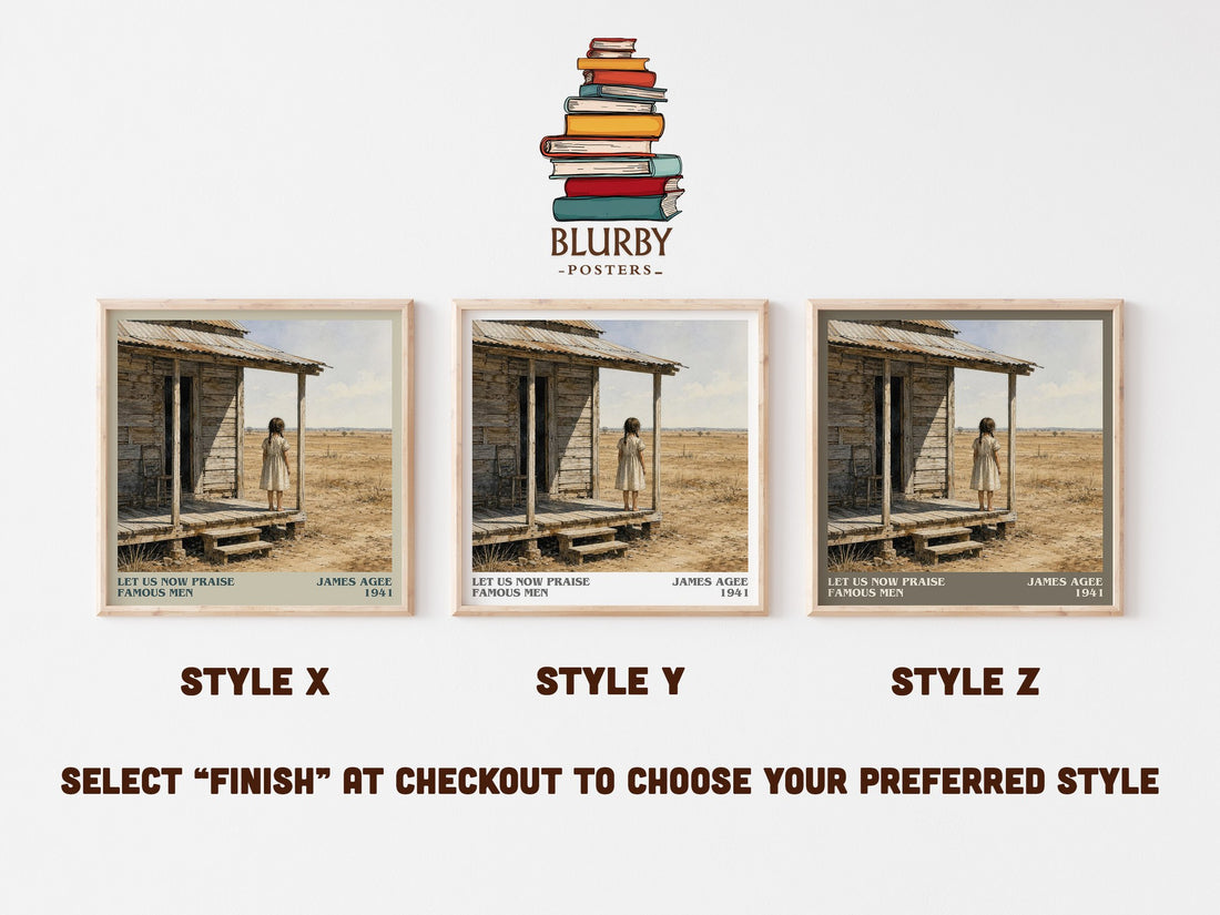 Let Us Now Praise Famous Men literary print in frame leaning in hallway – non fiction wall art (mockup)