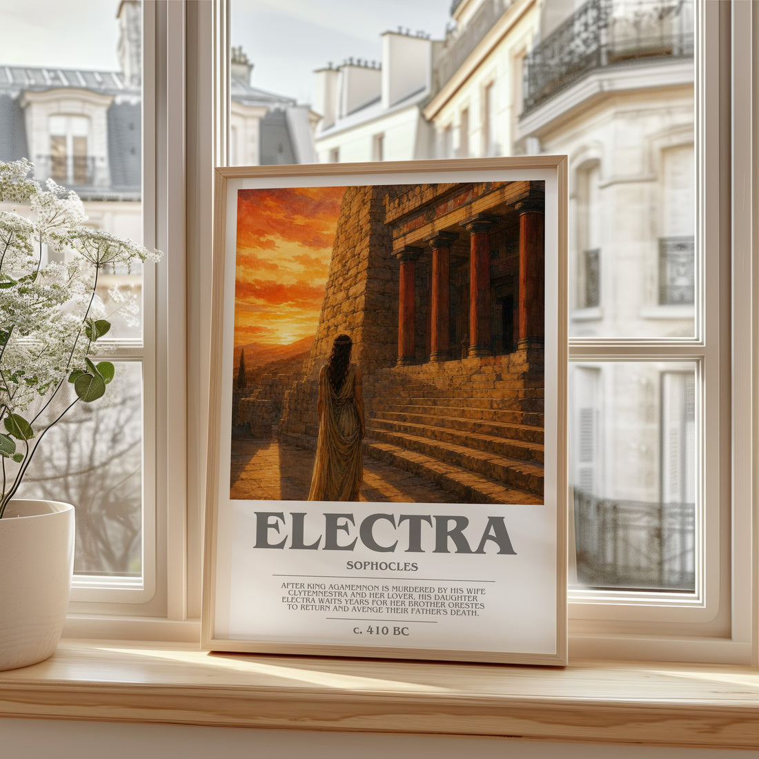 Electra bookish print in frame leaning in hallway – classic literature wall art