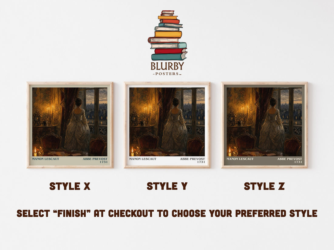 Manon Lescaut literary print in frame leaning in hallway – classic literature wall art (mockup)