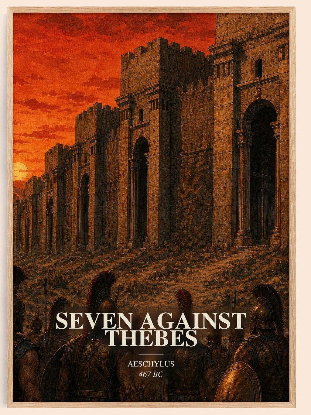 Seven Against Thebes watercolour book poster by Aeschylus – framed literary art print