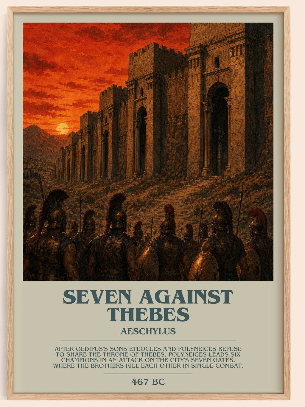 Seven Against Thebes bookish book poster by Aeschylus – framed literary art print
