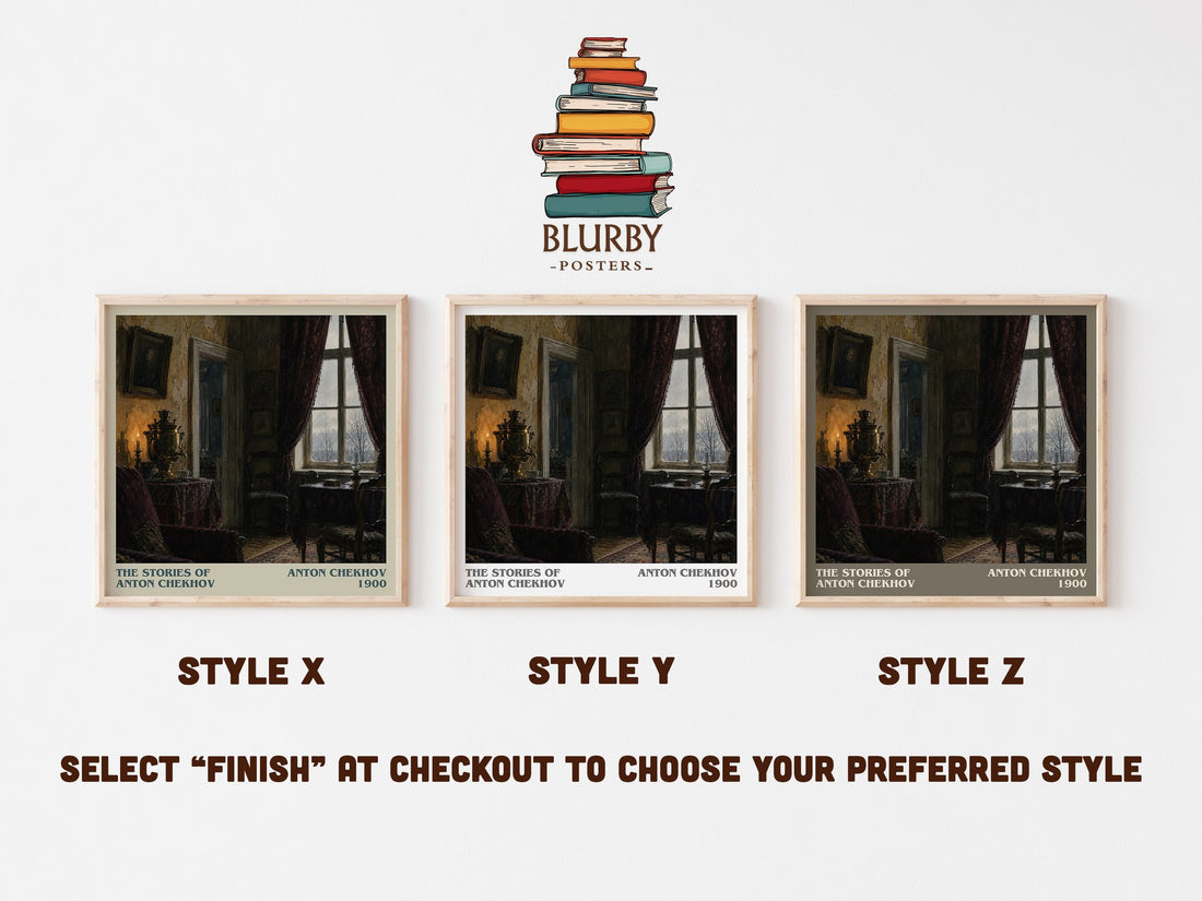 The Stories of Anton Chekhov literary print in frame leaning in hallway – literary fiction wall art (mockup)