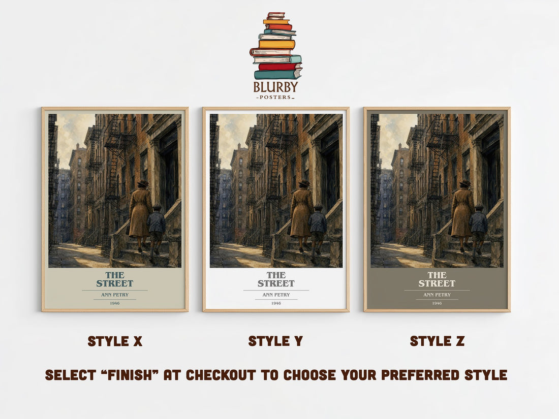 The Street book cover print in frame leaning in hallway – literary fiction wall art (mockup)