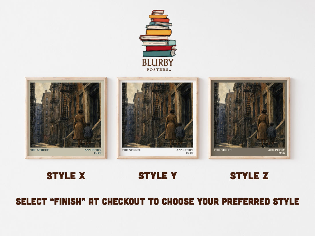 The Street literary print in frame leaning in hallway – literary fiction wall art (mockup)