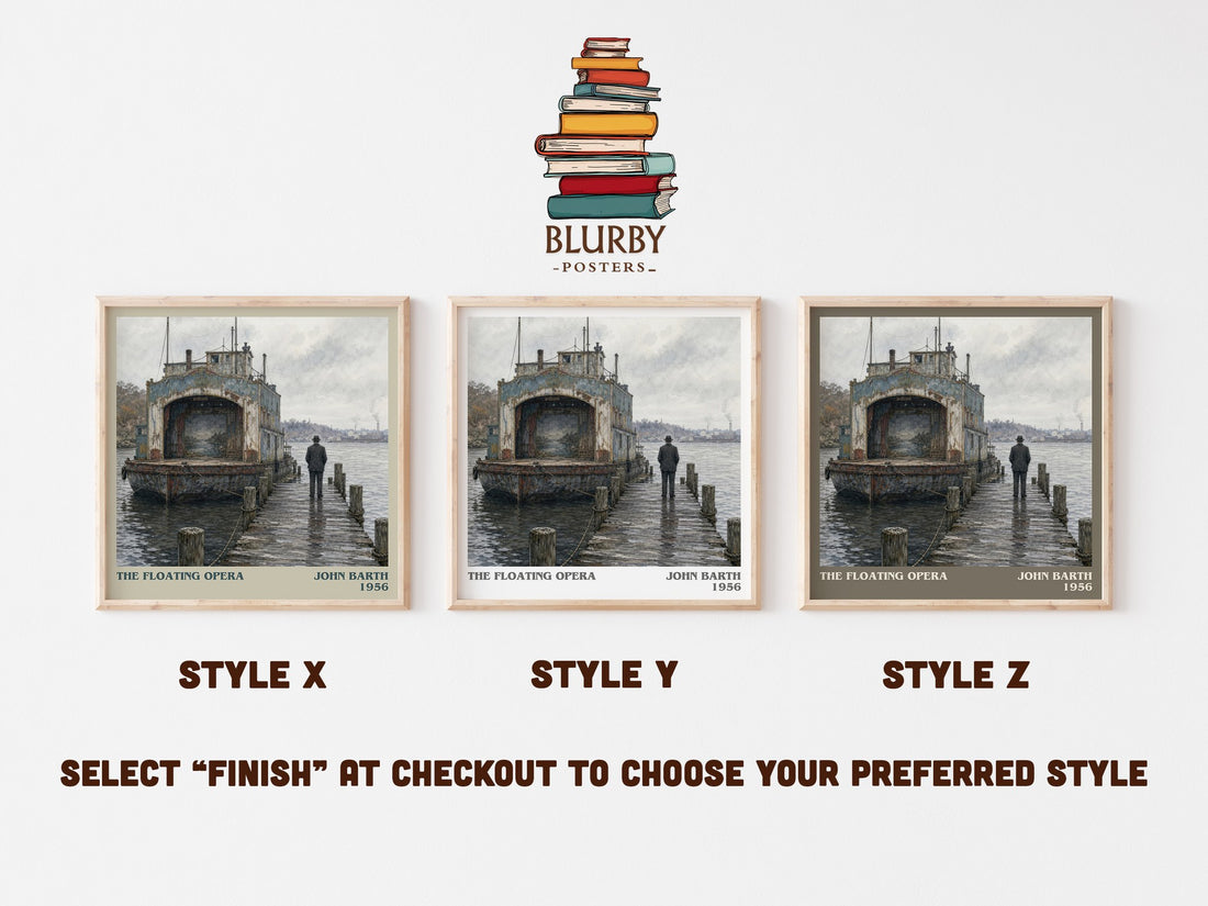 The Floating Opera literary print in frame leaning in hallway – literary fiction wall art (mockup)