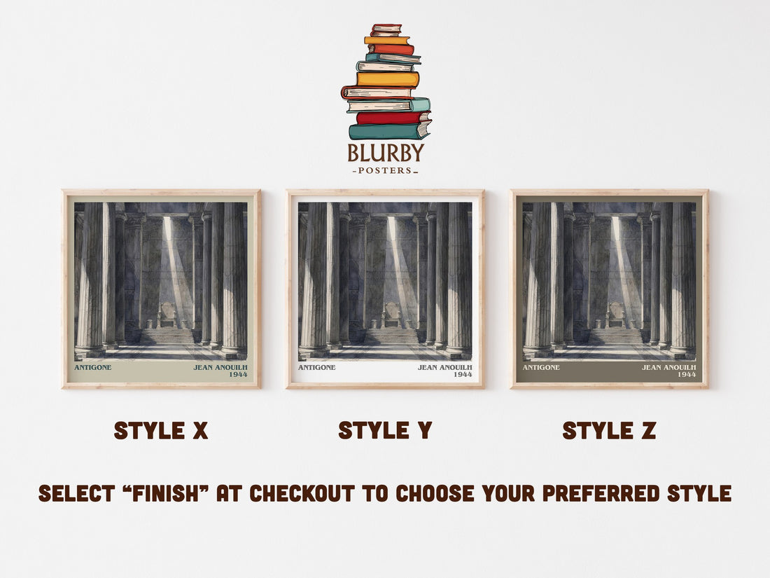 Antigone literary print in frame leaning in hallway – classic literature wall art (mockup)