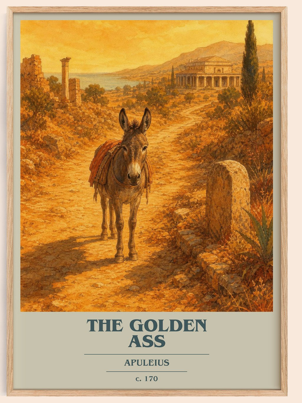 The Golden Ass book cover book poster by Apuleius – framed literary art print