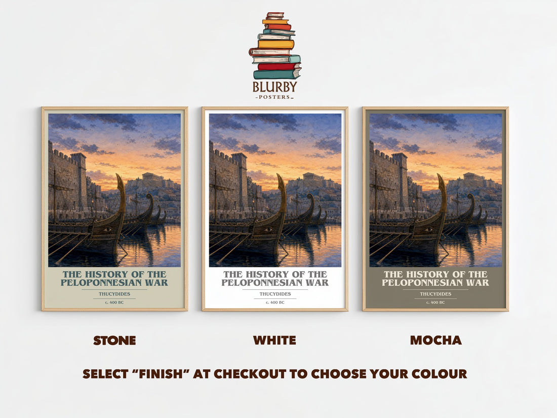 The History of the Peloponnesian War book cover print framed by window – Stone, White and Mocha side by side – choose your colour