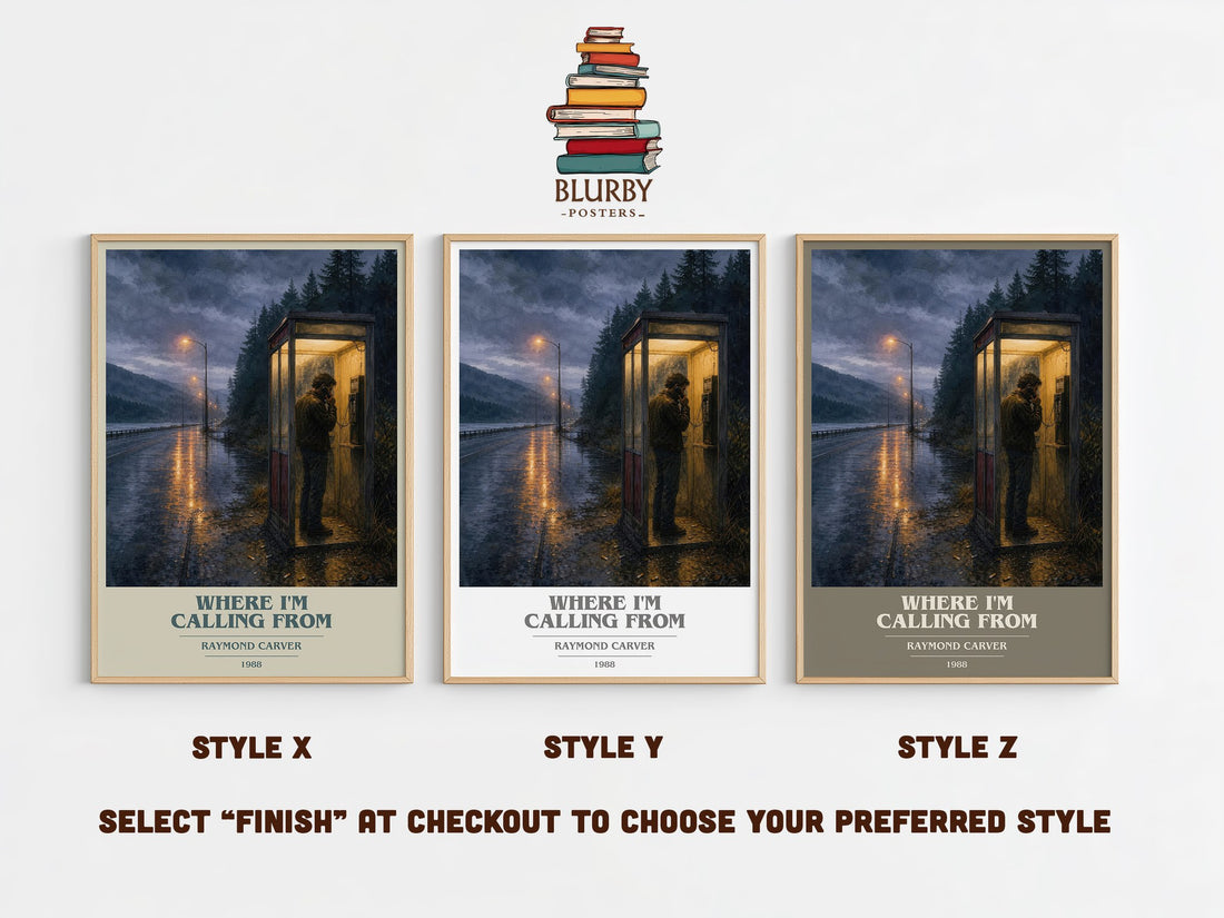 Where I'm Calling From book cover print in frame leaning in hallway – literary fiction wall art (mockup)