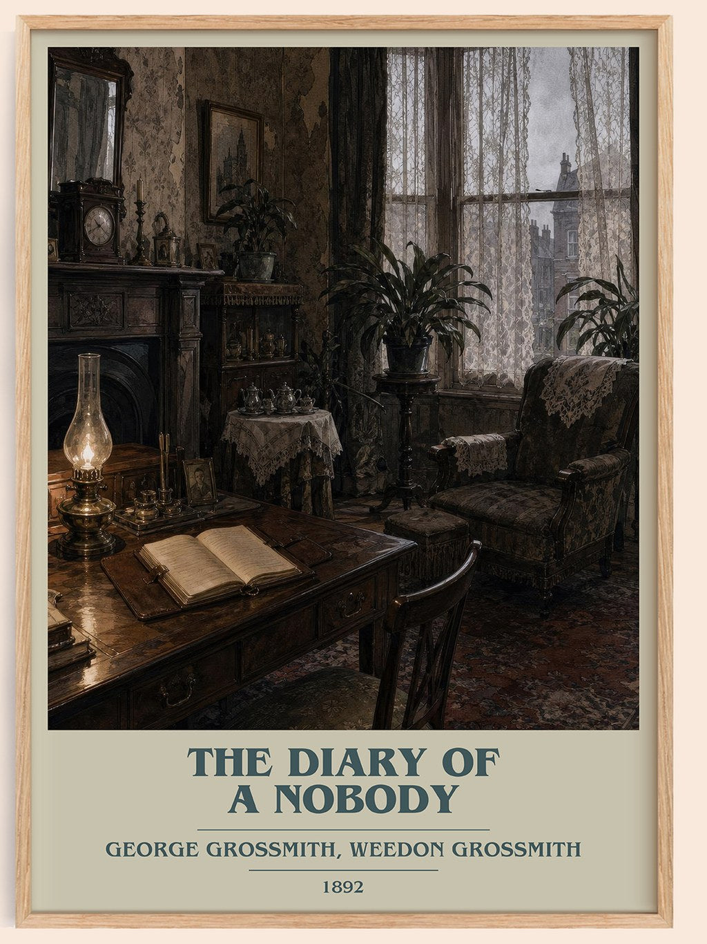 The Diary of a Nobody book cover book poster by George Grossmith, Weedon Grossmith – framed literary art print