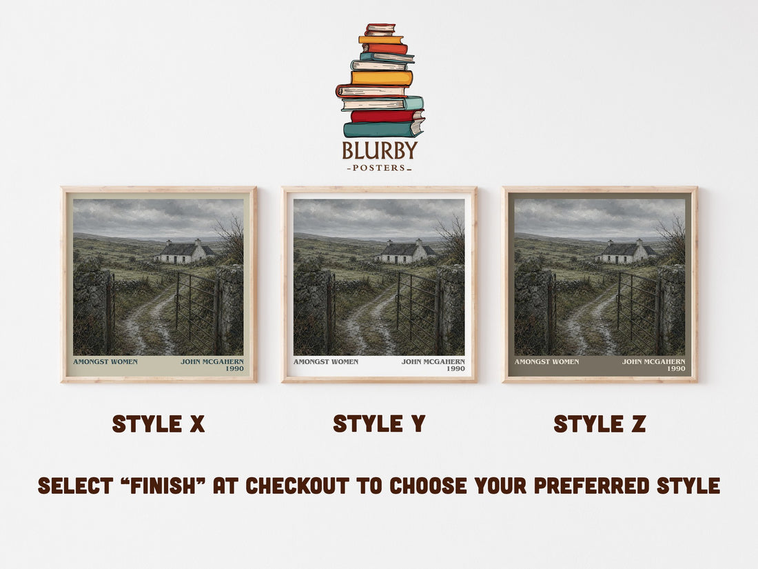 Amongst Women literary print in frame leaning in hallway – literary fiction wall art (mockup)