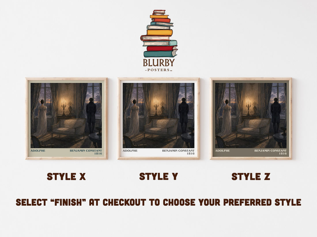 Adolphe literary print in frame leaning in hallway – classic literature wall art (mockup)