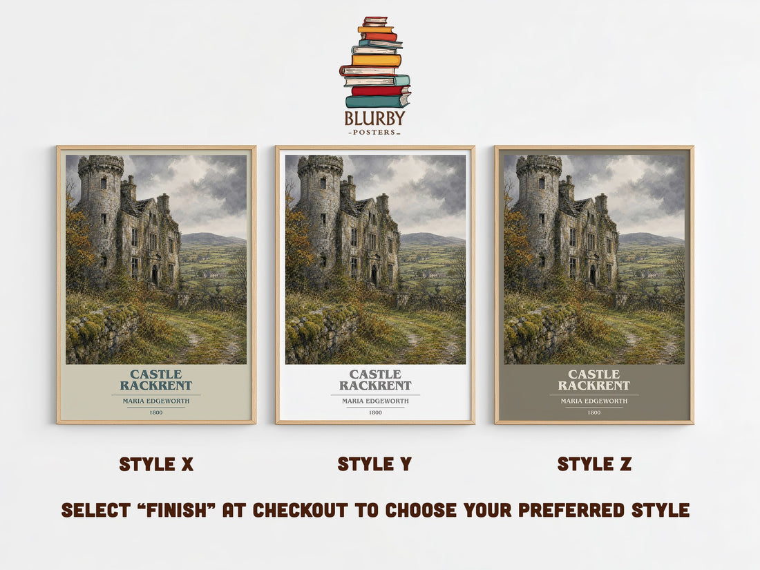 Castle Rackrent book cover print in frame leaning in hallway – historical fiction wall art