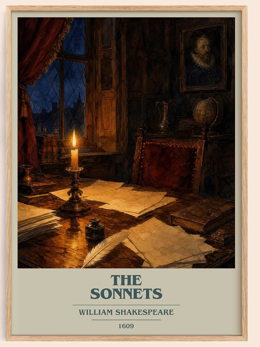 The Sonnets book cover book poster by William Shakespeare – framed literary art print
