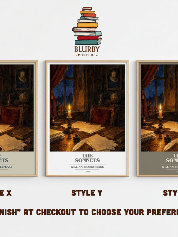 The Sonnets book cover print in frame leaning in hallway – poetry wall art