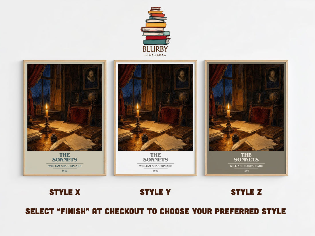 The Sonnets book cover print in frame leaning in hallway – poetry wall art (mockup)