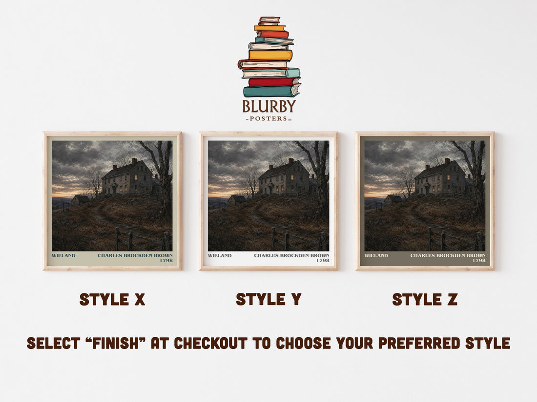 Wieland literary print in frame leaning in hallway – gothic wall art (mockup)