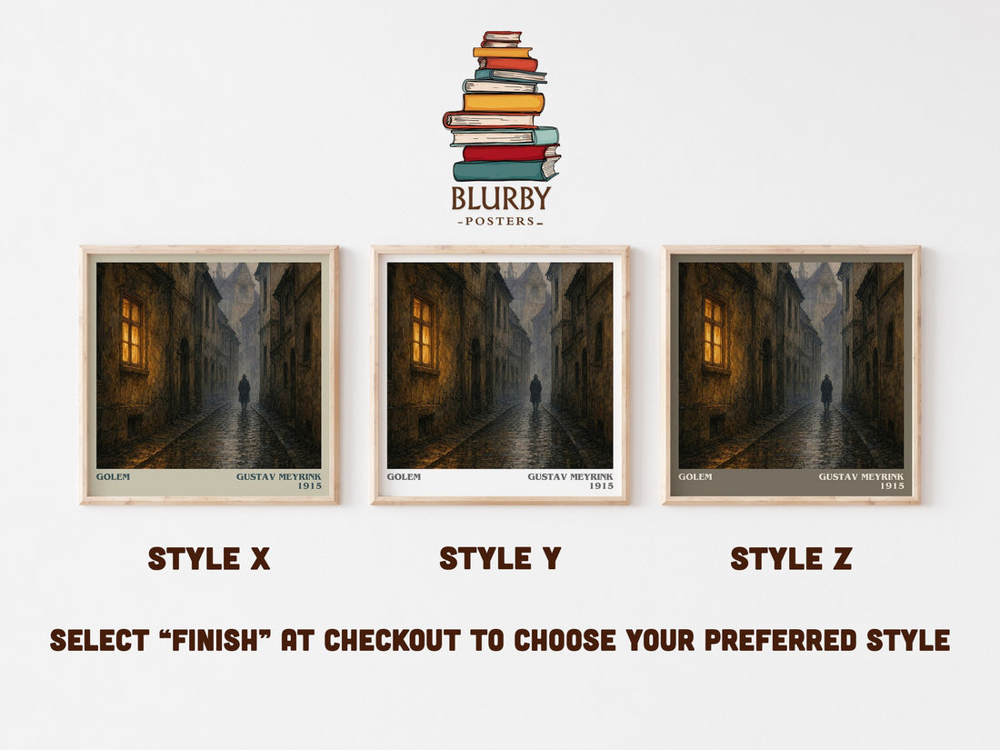 Golem literary print in frame leaning in hallway – gothic wall art (mockup)