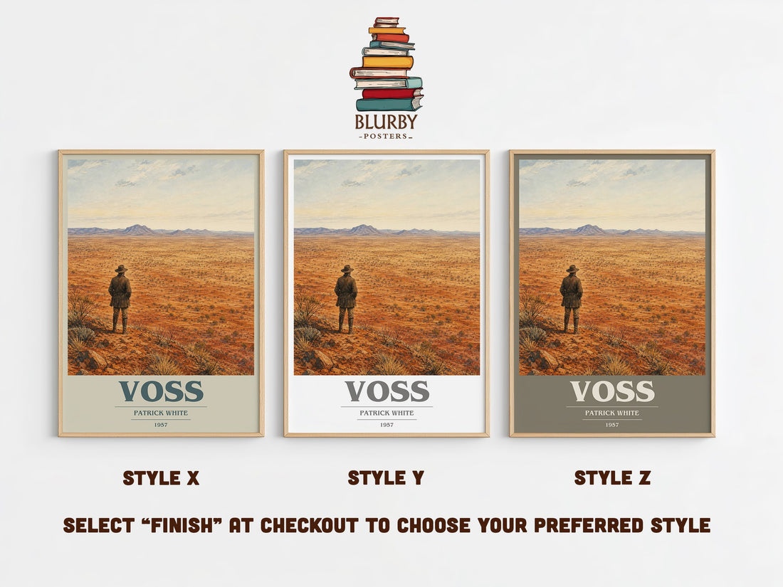 Voss book cover print in frame leaning in hallway – literary fiction wall art (mockup)