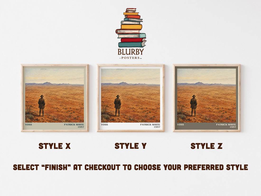 Voss literary print in frame leaning in hallway – literary fiction wall art (mockup)