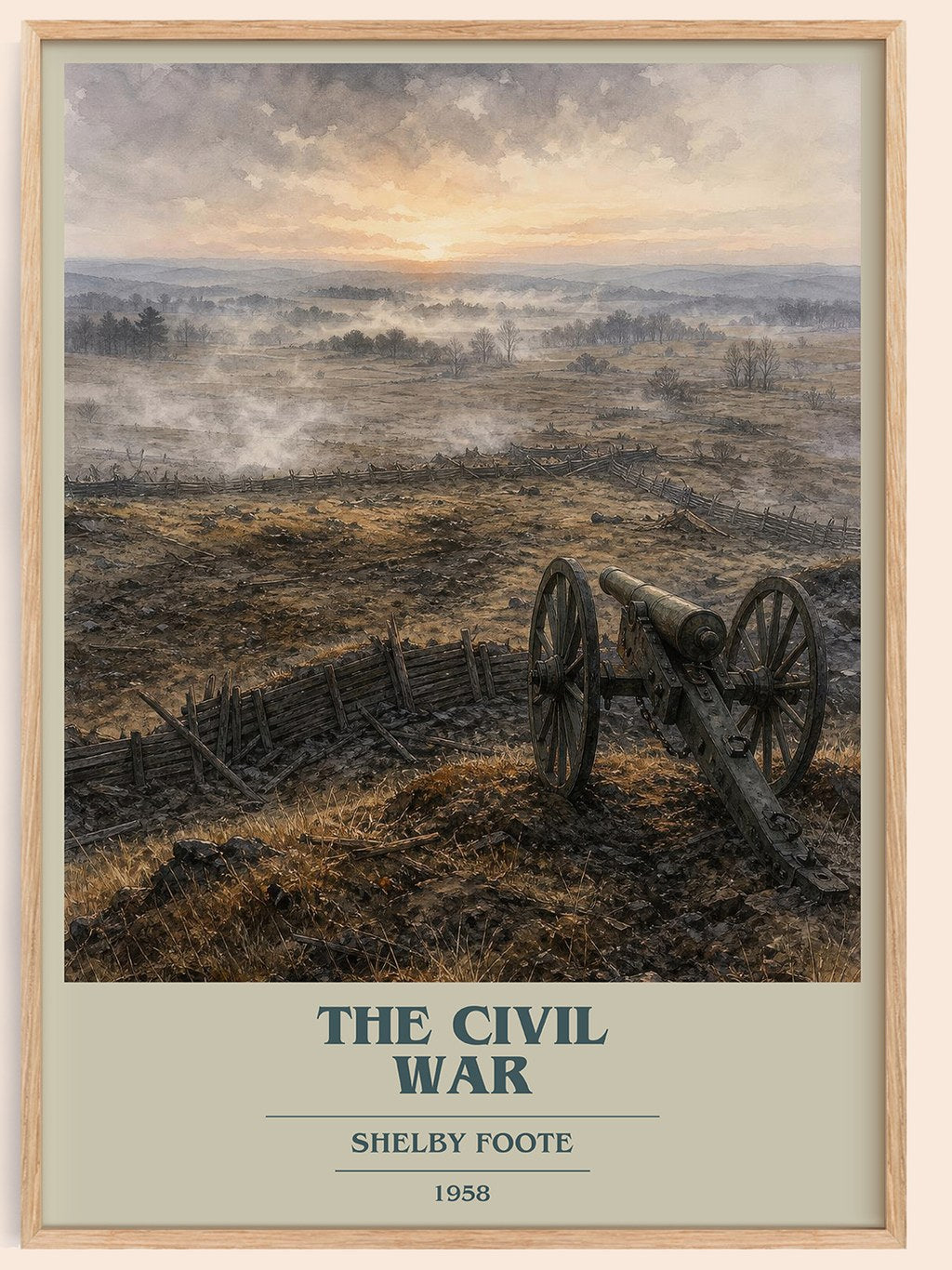The Civil War book cover book poster by Shelby Foote – framed literary art print
