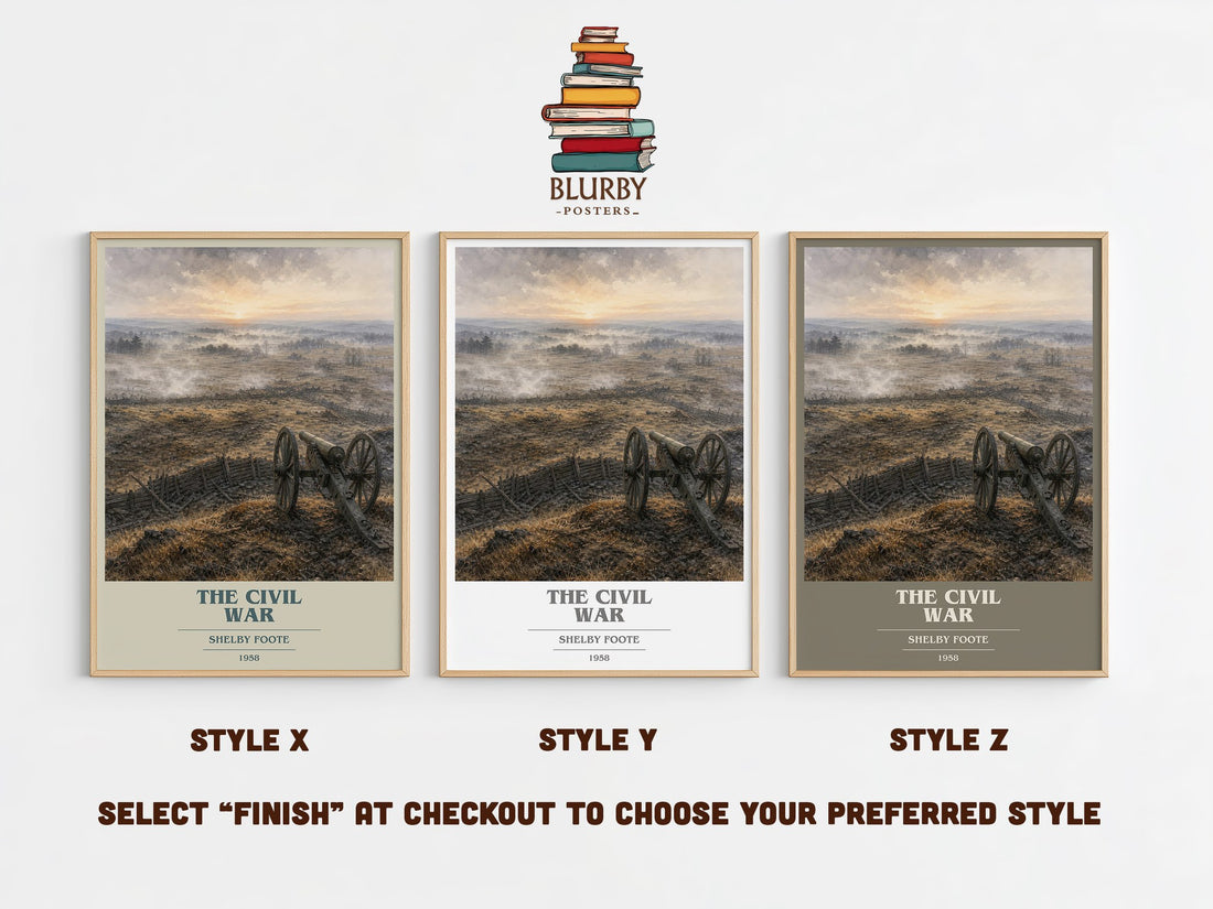 The Civil War book cover print in frame leaning in hallway – non fiction wall art