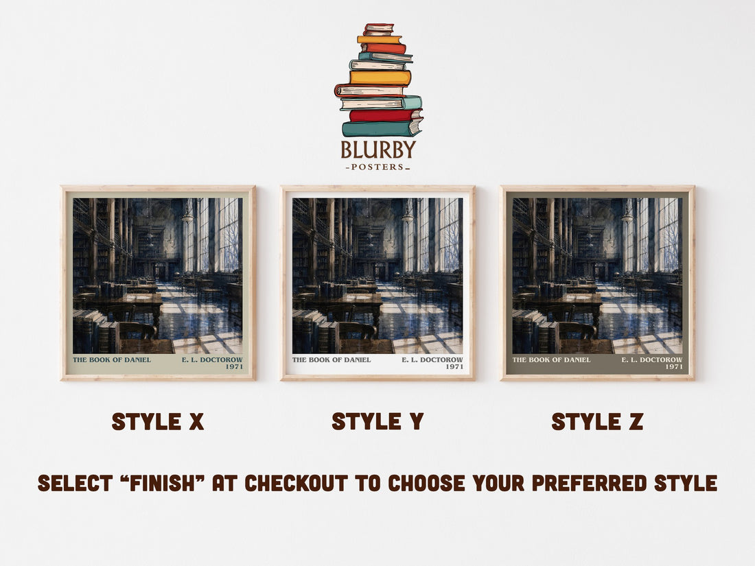 The Book of Daniel literary print in frame leaning in hallway – historical fiction wall art (mockup)