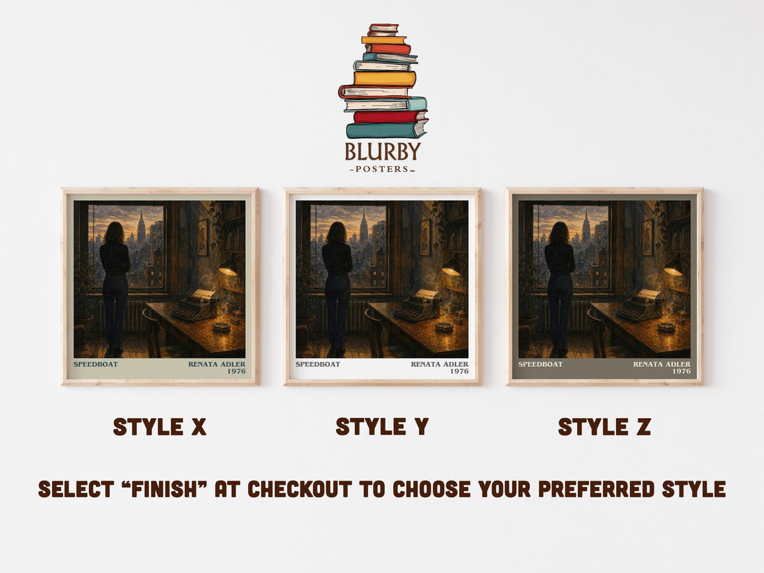 Speedboat literary print in frame leaning in hallway – literary fiction wall art (mockup)